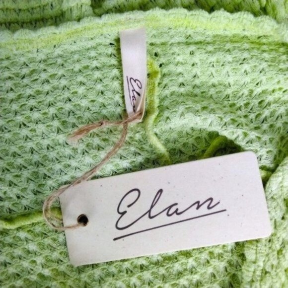 Elan Open Weave Crochet Look Notched Neckline Long Sleeve Top Lime Size Medium - Picture 5 of 8